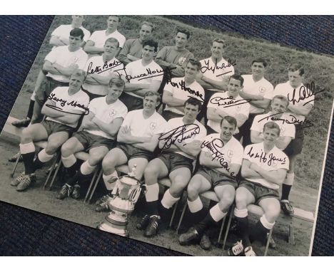 Tottenham Hotspur 1962 Fa Cup Winners Squad 12X16 Photo Signed By Tony Marchi, Les Allen, Peter Baker, Maurice Norman, Ron He