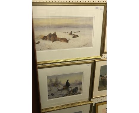 AFTER ARCHIBALD THORBURN "Winter landscape with English grey leg partridge" limited edition print No. 697/850, unsigned, 30.5