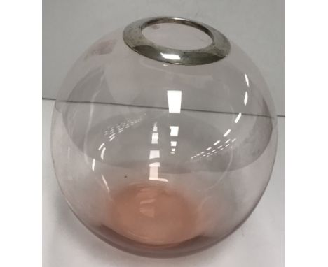 A silver mounted Asprey tinted pink glass vase, the mount inscribed "Asprey" (Asprey Limited, London 2016), 20 cm high