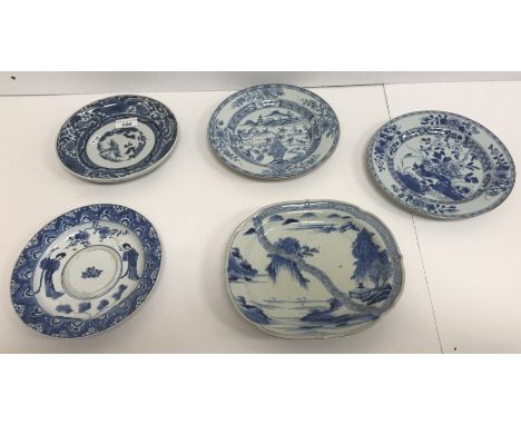 A collection of Asian blue and white porcelain including a blue and white circular bowl stand decorated with figures and blos