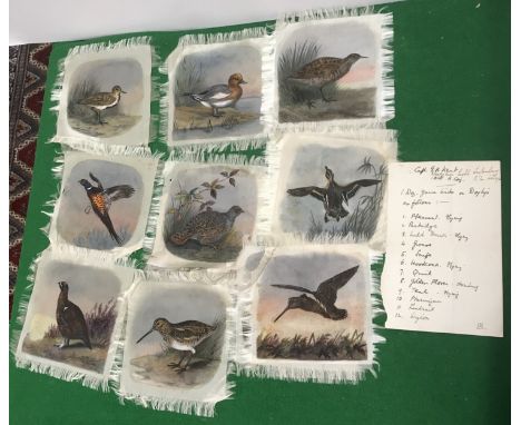 CAPTAIN G H KENT (Yorkshire Light Infantry) "Game bird studies", watercolour on silk doilies, including "Pheasant flying", "P