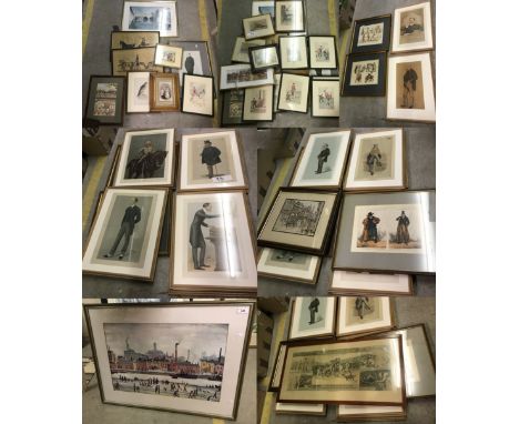AFTER L S LOWRY "Northern river scene", colour print, 40 cm x 60 cm, two early 20th Century watercolours of "Gibraltar", unsi