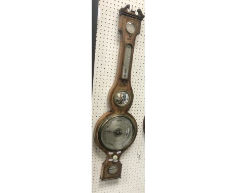 A Victorian rosewood cased banjo barometer thermometer by J. Edwards of Menai Bridge, 96 cm high and an oak cased aneroid bar