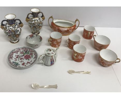 A collection of various china wares to include a 19th Century Chinese famille-rose miniature teapot of pear form, the main bo