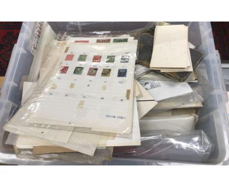 A crate of various British and World stamps, some loose, some in albums, together with various other philatelic ephemera