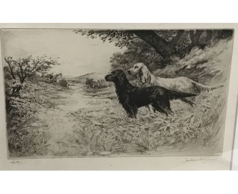 AFTER JACKSON SIMPSON "Setters", etching, signed and titled in pencil to lower margin, bears blind studio stamp and "Robert B