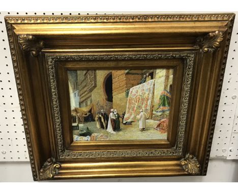 EASTERN SCHOOL "Arab carpet sellers", oil on panel, unsigned, 19 cm x 24 cm 