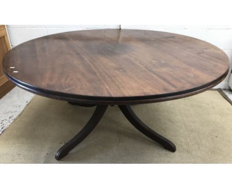 A 19th Century mahogany dining table, the circular top with moulded edge on a turned and ringed centre pedestal to splayed mo