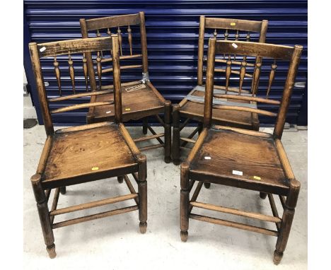 A pair of Philip Clissett ash spindle back panel seat dining chairs on turned legs united by turned stretchers stamped "PC" t