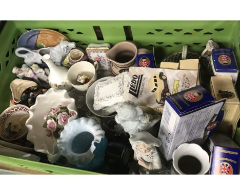 Three boxes of assorted sundry china wares to include a Portmeirion "Cypher by Susan Williams Ellis" coffee set, various deco