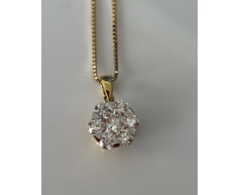 An 18 carat gold chainlink necklace with Damas 18 carat gold mounted seven stone diamond flower head pendant approx. 0.9 cm d