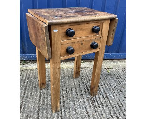 A Victorian pine rustic drop leaf two drawer side table, 93 cm wide x 39 cm deep x 73.5 cm high, a Victorian mahogany dressin