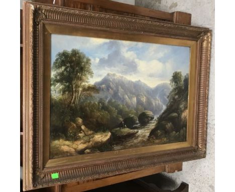 19TH CENTURY ENGLISH SCHOOL IN THE MANNER OF EDMUND JOHN NIEMANN “Welsh river landscape with figures fishing on rocky promont