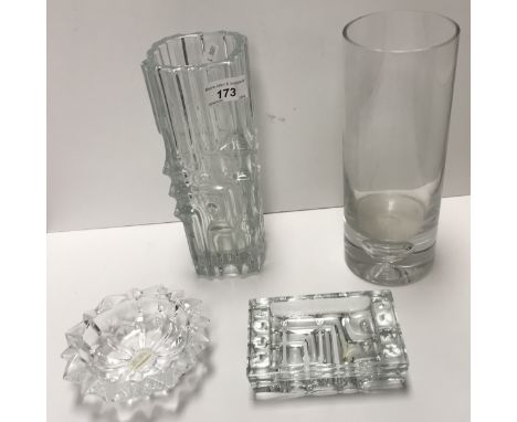 A Vladislav Urban for Skio Union Rosiche Sklarna (Czech) glass vase, 25 cm high, together with a similar rectangular ashtray,