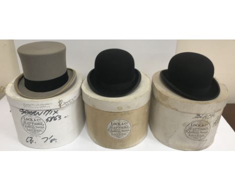 A Locke & Co. hunting bowler hat, 21¼" circumference, housed in a Locke & Co. cardboard hat box, together with another, the s