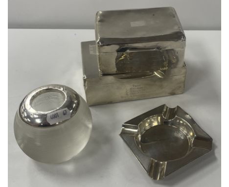 A George VI silver ashtray of square form with engine-turned decoration (by Emile Viner, Sheffield 1946), together with a whi