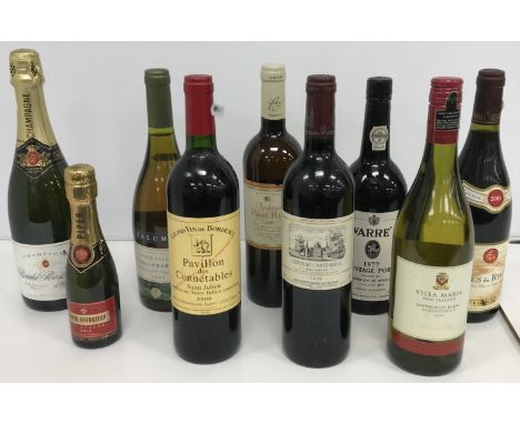Two boxes of mixed wines including one bottle Pavillon des Connetables 2000, one bottle Chateau Cantemerle 1999, one bottle C