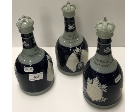 A collection of three Copeland late Spode pottery Coronation bottles for George V and Queen Mary, June 22nd 1911, inscribed v