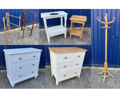 A collection of various, mainly modern, furniture to include two painted pine three drawer chests, 81 cm wide x 46 cm deep x 