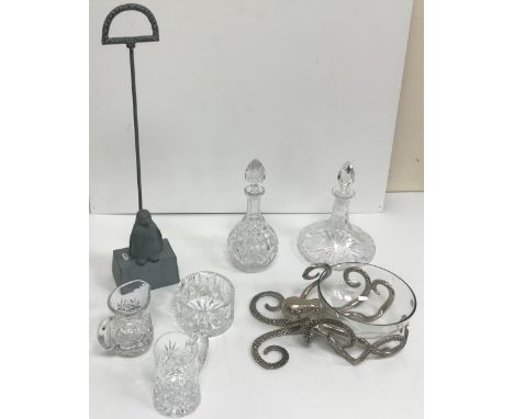 A plain glass bowl on an octopus plated stand (ex Culinary Concepts of London), approx 35 cm long x 11.5 cm high, an Edinburg