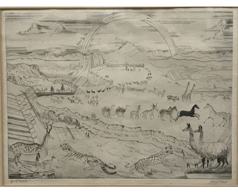 AFTER JOSEPH HECHT (1891-1951) "After the flood" animals leaving Noah's Ark, etching, signed and inscribed "edn d'artiste" in