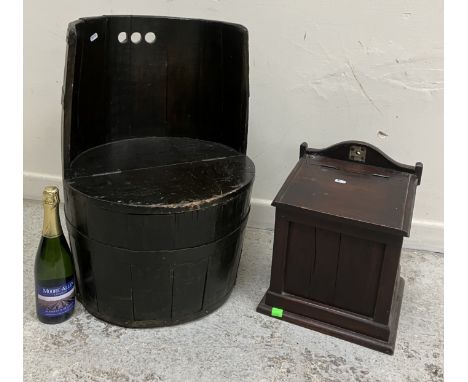 A 19th Century barrel box seat (conversion) approx. 46.5 cm diameter x 66 cm high together with a 19th Century Continental wa