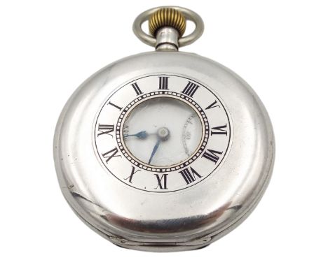 A J W Benson silver half hunter pocket watch, white signed dial with Roman numeral chapter ring subsidiary seconds dial, 15 J
