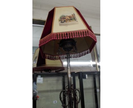 A silver anodised lamp standard with shade depicting local pubs in the Dorset and Hampshire area