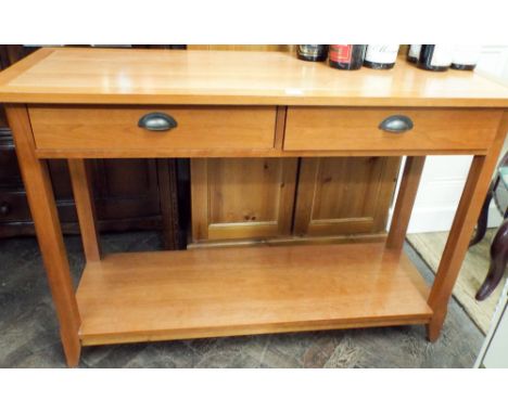 A modern Marks & Spencer's pale mahogany two tier side table fitted two drawers with under shelf 