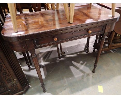 Antique fold over walnut table with drawer, 102 x 50 x 75cm H. Not available for in-house P&amp;P, contact Paul O'Hea at Mail