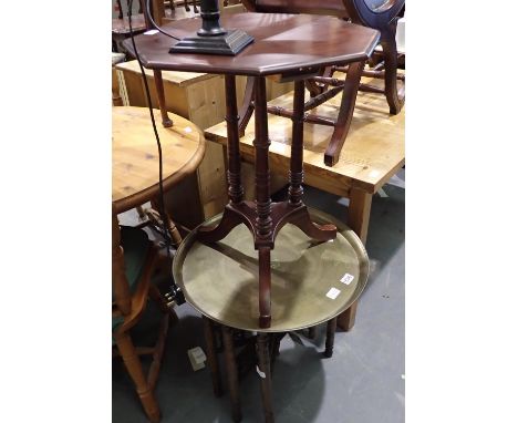 Brass topped six leg campaign table with a further tripod table and another. Not available for in-house P&amp;P, contact Paul