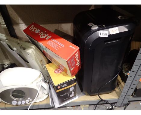 Mixed electrical items including Fellows P865 and shredder, a Brother monitor, keyboard/printer and teasmade. Not available f