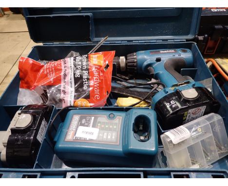 Makita 6347DWDE 18v battery drill with two batteries, chargers and accessories. Not available for in-house P&P, contact Paul 