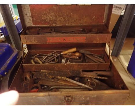 Metal Black &amp; Decker toolbox filled with hand tools. Not available for in-house P&amp;P, contact Paul O'Hea at Mailboxes 