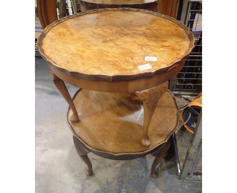 Circular walnut effect side table with an oak effect table, D: 85 cm. Not available for in-house P&amp;P, contact Paul O'Hea 