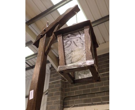 Large oak framed vintage Gallows lamp. Not available for in-house P&amp;P, contact Paul O'Hea at Mailboxes on 01925 659133 