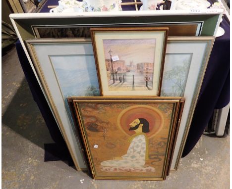Selection of framed and glazed prints to include the Albert Dock, Liverpool. Not available for in-house P&amp;P, contact Paul