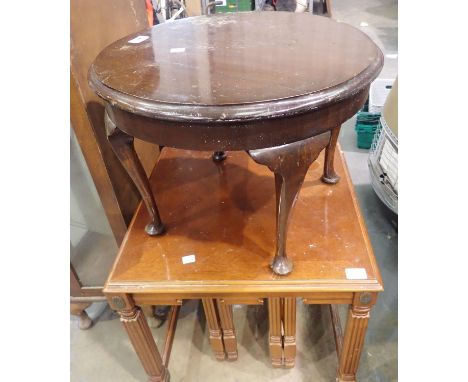 Oak effect side table with two drop leaf tables inside, also with a mahogany table. Not available for in-house P&amp;P, conta