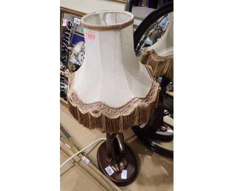 Bronzed figural lamp with shade, H: 60 cm. Not available for in-house P&P, contact Paul O'Hea at Mailboxes on 01925 659133Con