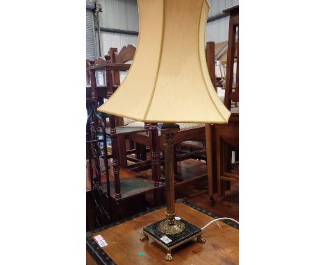 Brass and marble table lamp, H: 70 cm. Not available for in-house P&amp;P, contact Paul O'Hea at Mailboxes on 01925 659133 