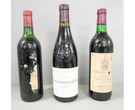 Three bottles of vintage wine including Chateauneuf Du Pape, 2009