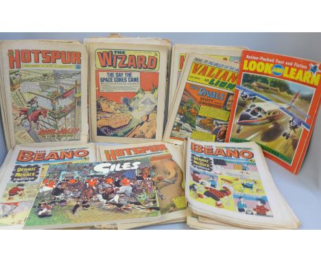 A collection of vintage comics including Beano, Victor, Hornet and Valiant, (64)
