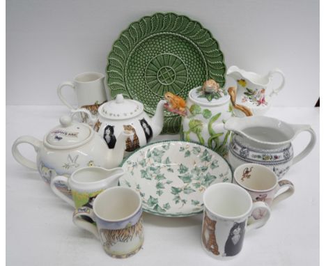 A collection of china including cat and other animal themed, jugs, vases, trinket boxes, tea pot, etc., three boxes **PLEASE 