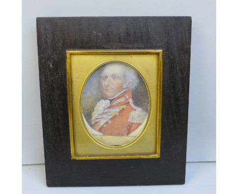 A miniature portrait on board, Lt. Col. Donald MacPherson, 1755-1829, frame 15cm x 18cm