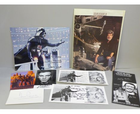 Star Wars; signed pictures Ewan McGregor, Dave Prowse (Darth Vader) x2, one other Prowse signature, Kenny Baker (R2D2), Georg