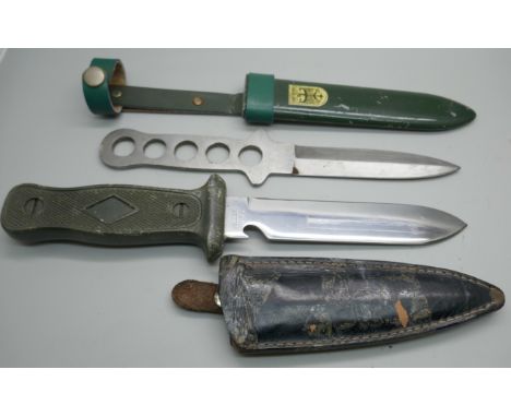A throwing knife and a German Army Youth knife *This lot is not available for packing and posting* 