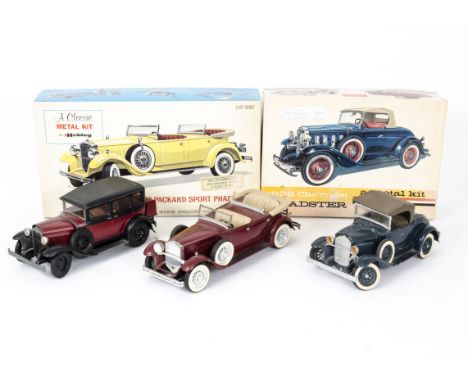 Hubley Metal Models and Kits, a 1:22 scale group comprising, three constructed models two Model A Fords and a Packard Phaeton