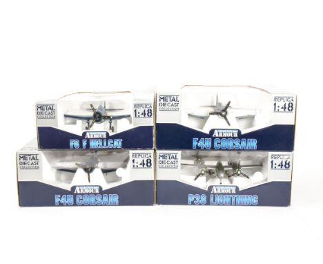 Franklin Mint Armour Collection WWII Aircraft, a boxed group  of four 1:48 scale US aircraft comprising 98174 F6-F Hellcat, 9