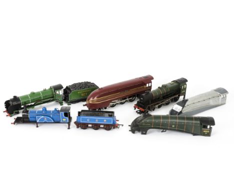 A Collection of Hornby and Other Locomotive Bodies Tenders and Components, including blue and red 'Coronation' streamliner bo