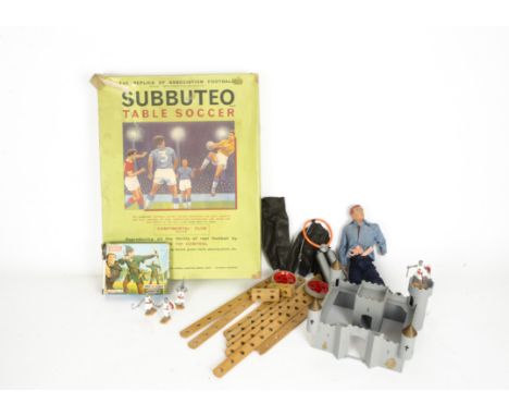Action Man Airfix and Subbuteo, unboxed Action Man in Sailor's Uniform, quantity of clothing, equipment and weapons, some hom